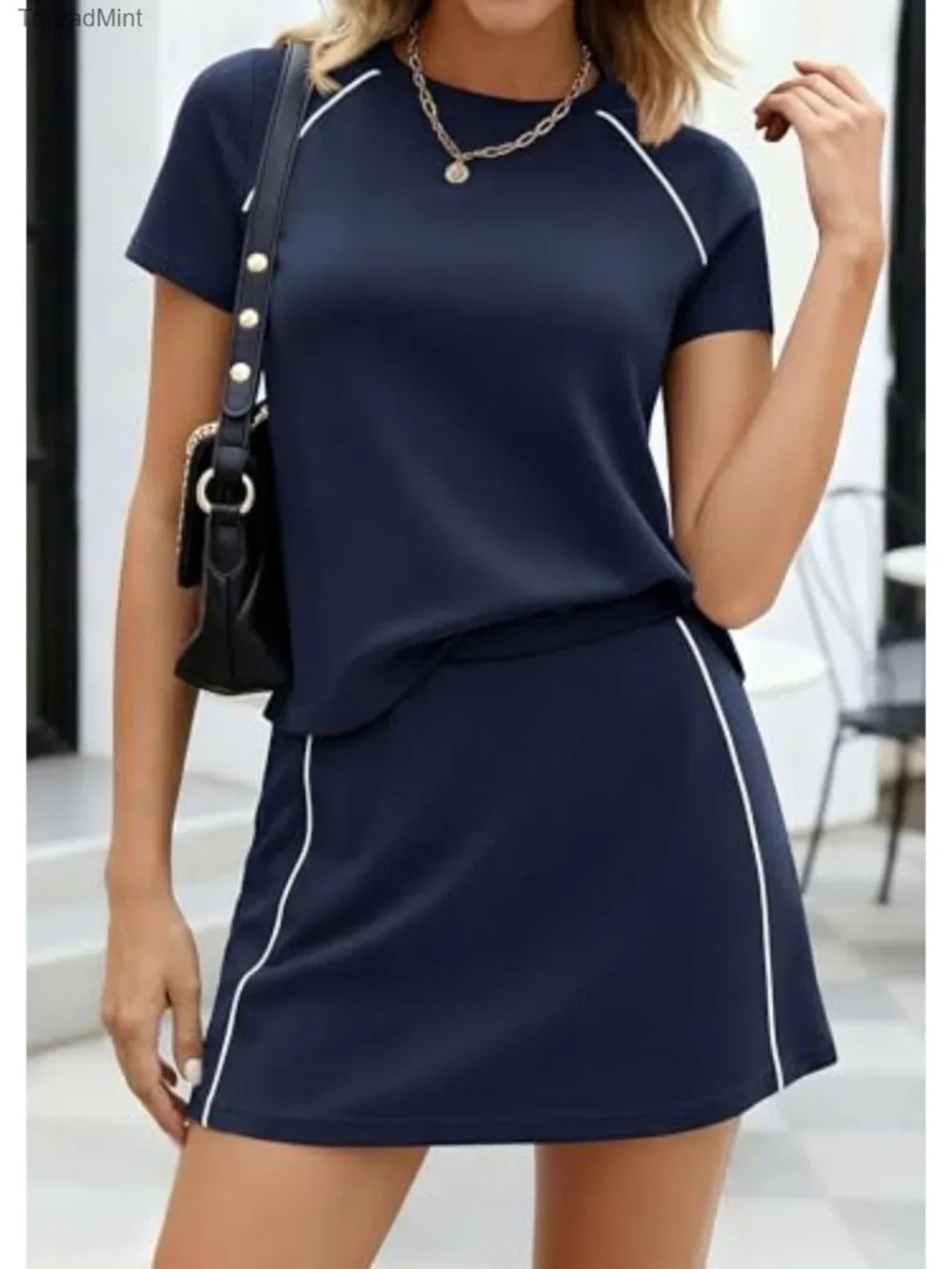 2 Piece Skirt Set Women Summer Matching Lounge Outfit Short Sleeve